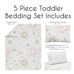 Sweet Jojo‎ Designs 5 Piece Toddler Bedding Set Stars Moon Sun Celestial Print